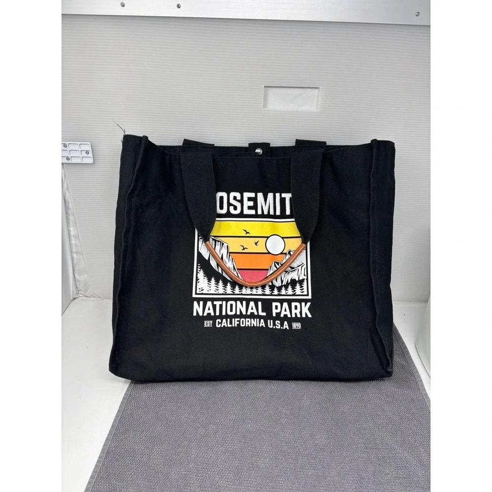 Yosemite National Park Black Canvas Tote Bag‎ California Graphic Print